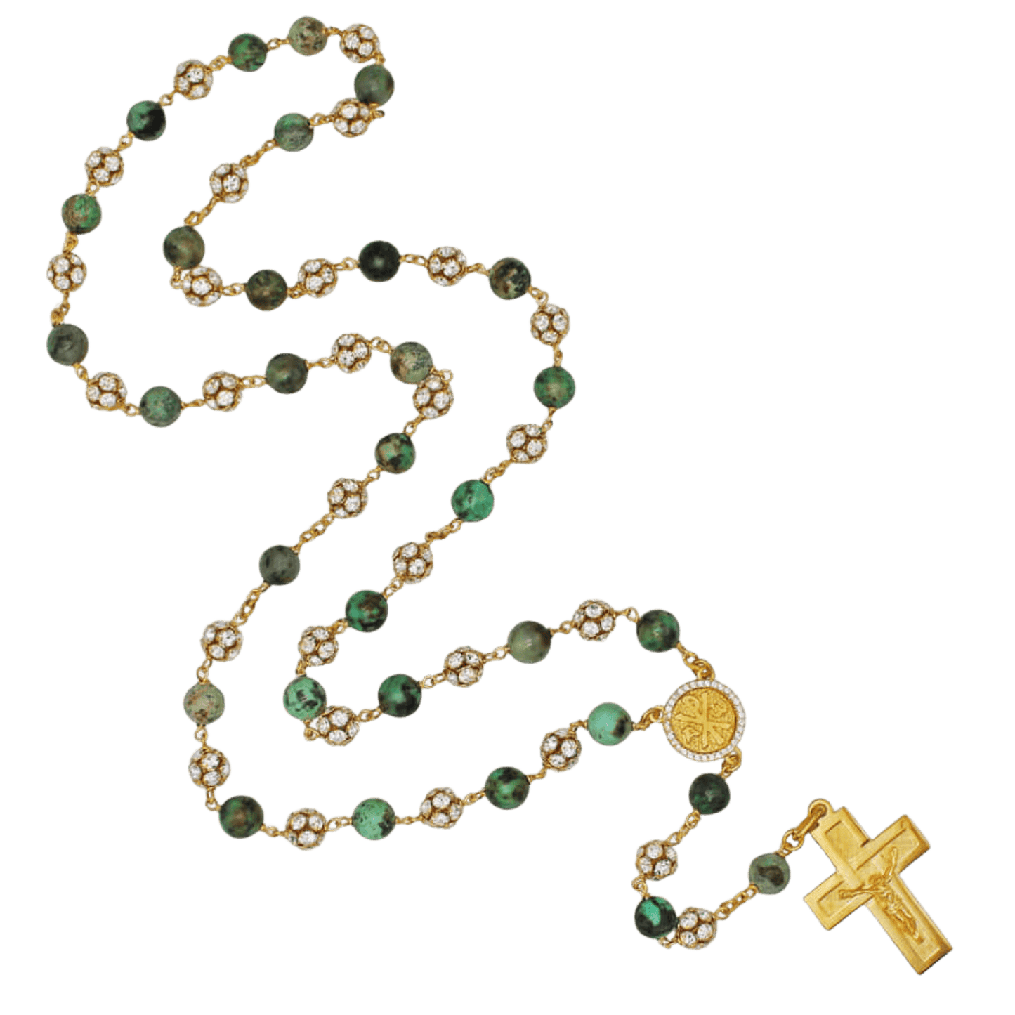 AFRICAN TURQUOISE ROSARIO E STRASSBALL - VERMEIL ARGENTO