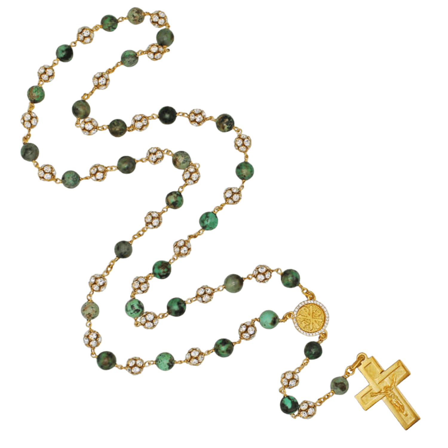AFRICAN TURQUOISE ROSARIO E STRASSBALL - VERMEIL ARGENTO