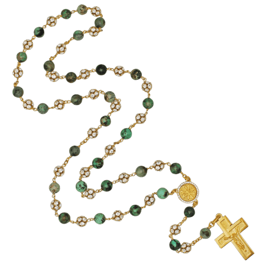 AFRICAN TURQUOISE ROSARIO E STRASSBALL - VERMEIL ARGENTO