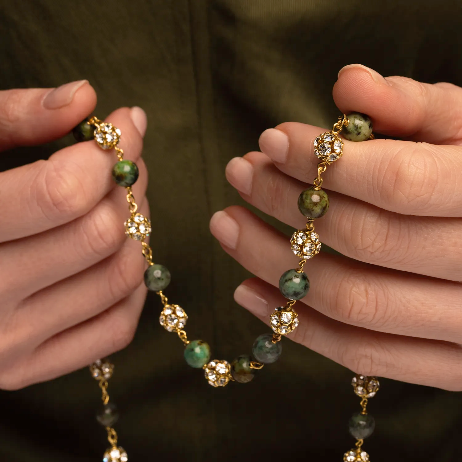 AFRICAN TURQUOISE ROSARIO E STRASSBALL - VERMEIL ARGENTO