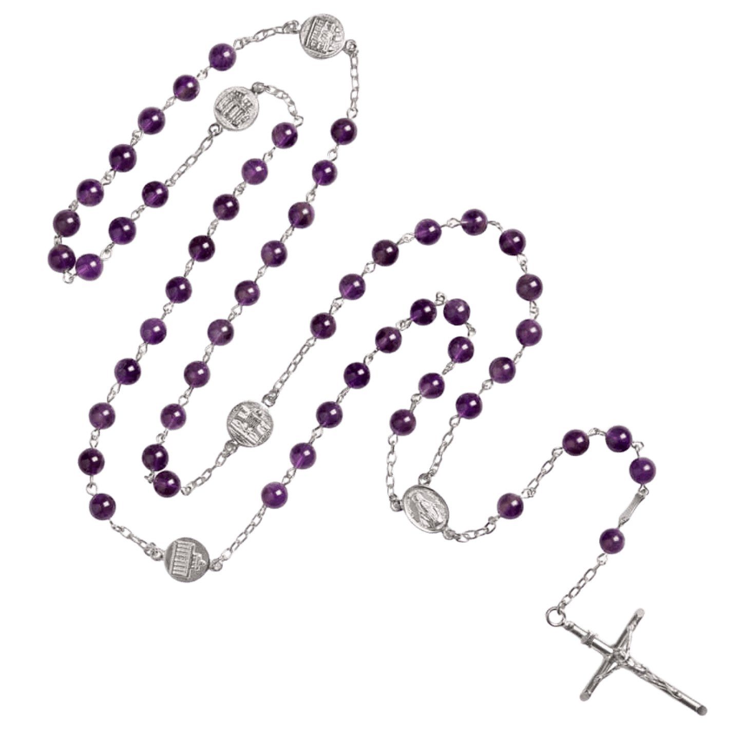 AMETHYST BEADS ROSARIO - ARGENTO