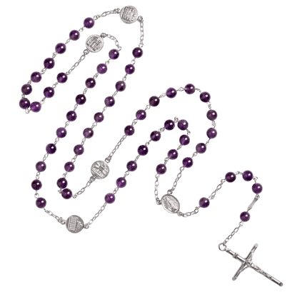 AMETHYST BEADS ROSARIO - ARGENTO
