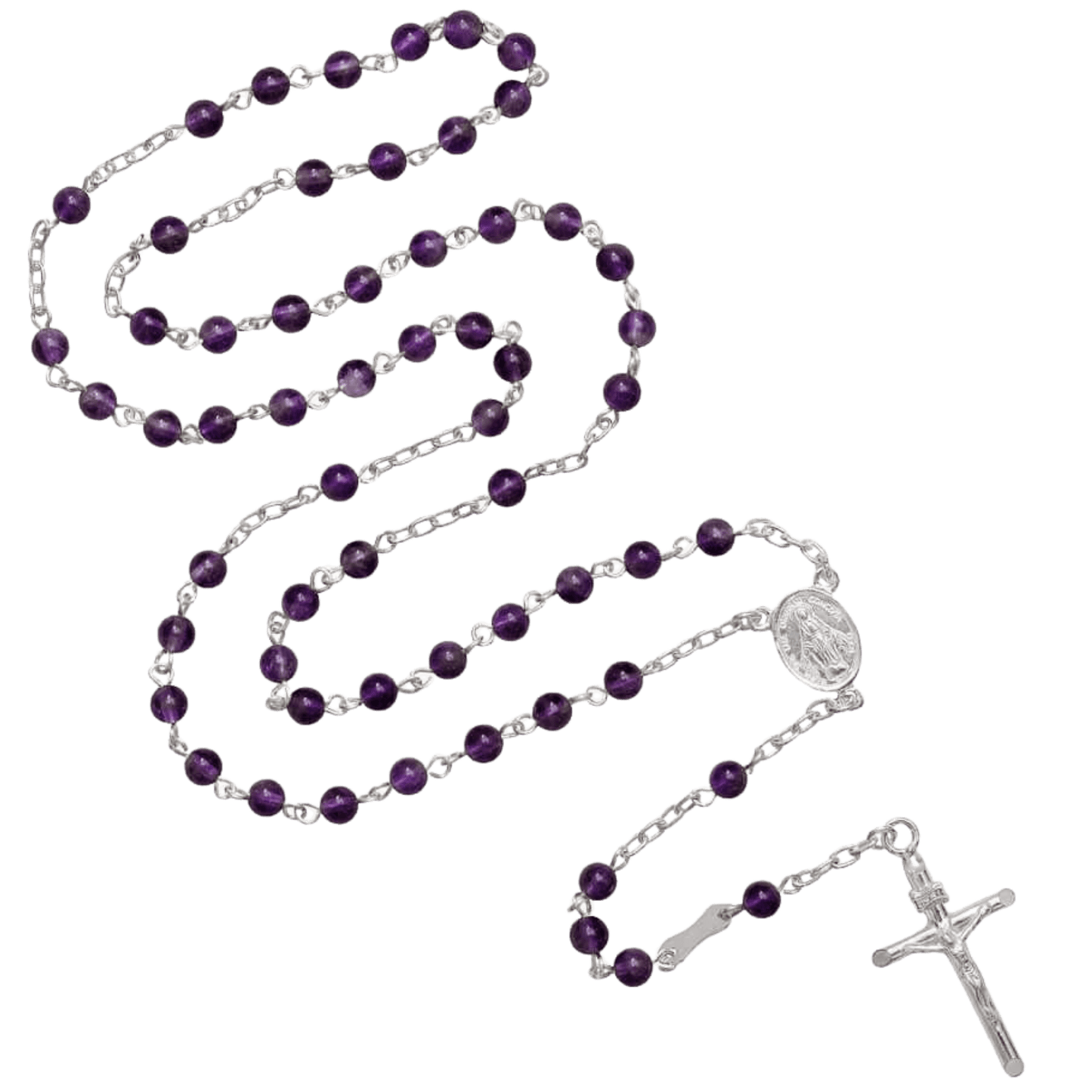 AMETHYST BEADS ROSARIO - ARGENTO