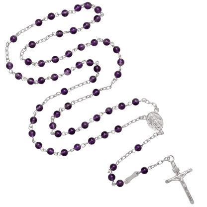 AMETHYST BEADS ROSARIO - ARGENTO
