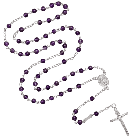 AMETHYST BEADS ROSARIO - ARGENTO