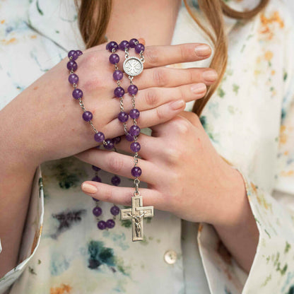 AMETHYST BEADS - ROSARIO - ARGENTO