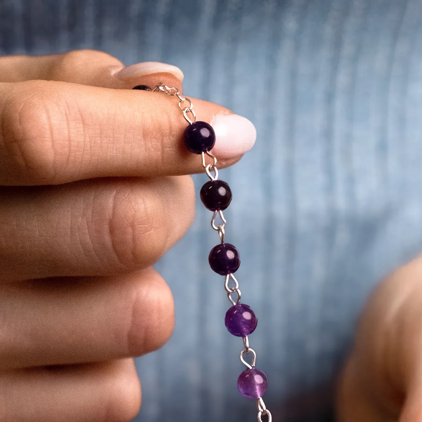 AMETHYST BEADS ROSARIO - ARGENTO