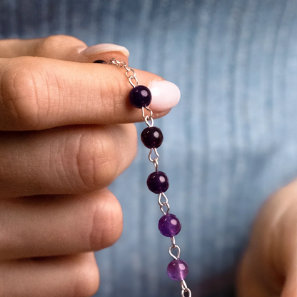 AMETHYST BEADS ROSARIO - ARGENTO