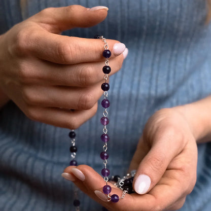AMETHYST BEADS ROSARIO - ARGENTO