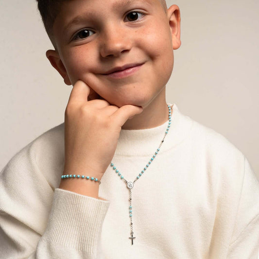 BABY BRACCIALETTO ROSARIO - ARGENTO - BLUE
