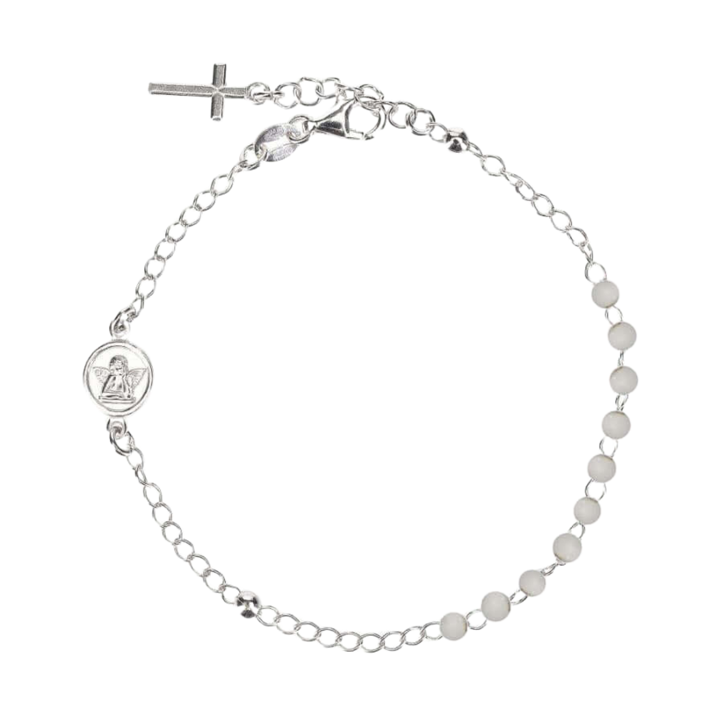 BABY BRACCIALETTO ROSARIO - ARGENTO - BIANCO