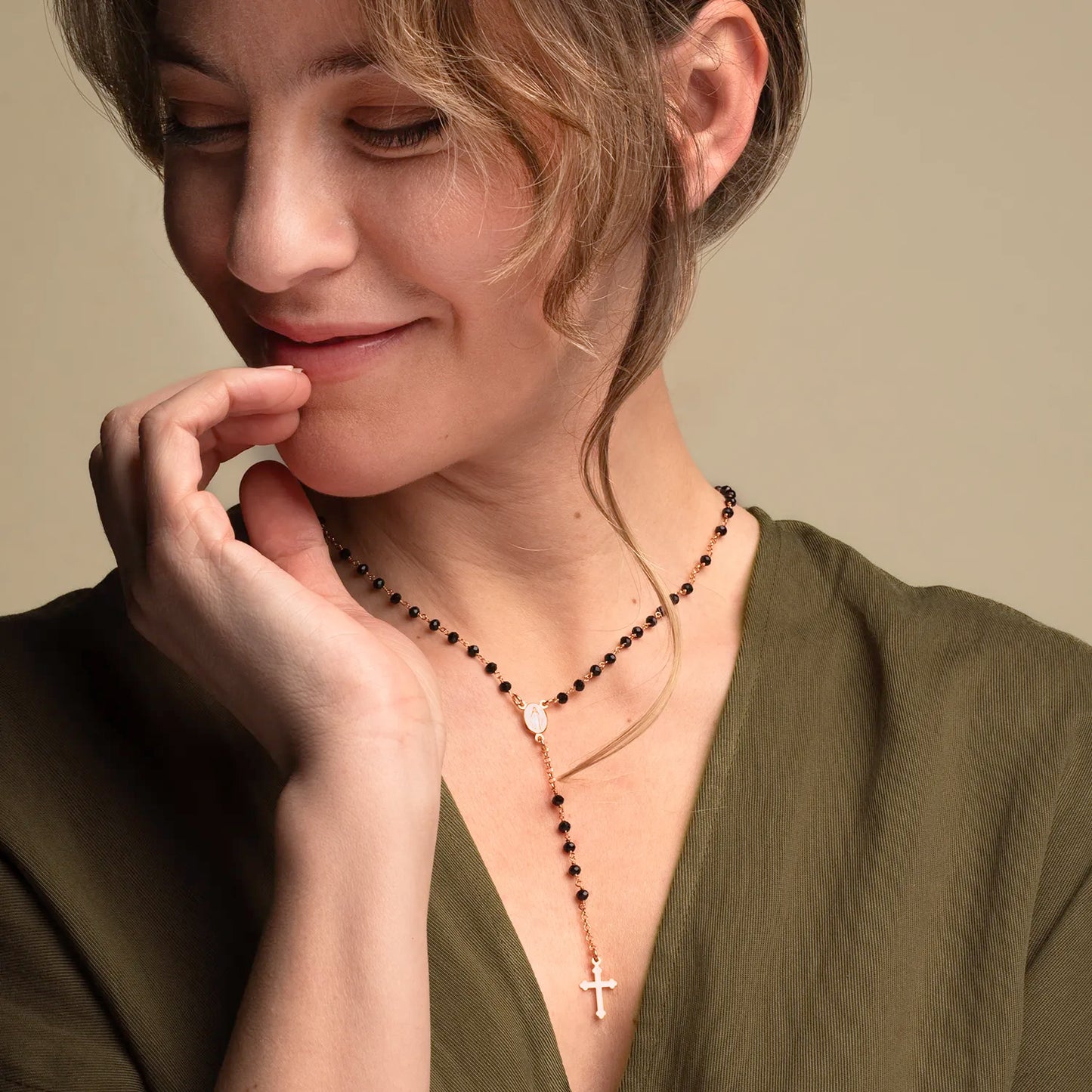 CRYSTAL COLLANA ROSARIO - PINK ARGENTO