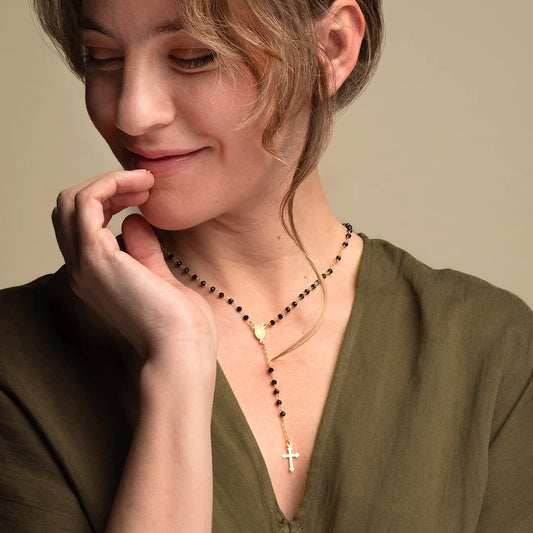 NERO CRYSTAL COLLANA ROSARIO - VERMEIL ARGENTO