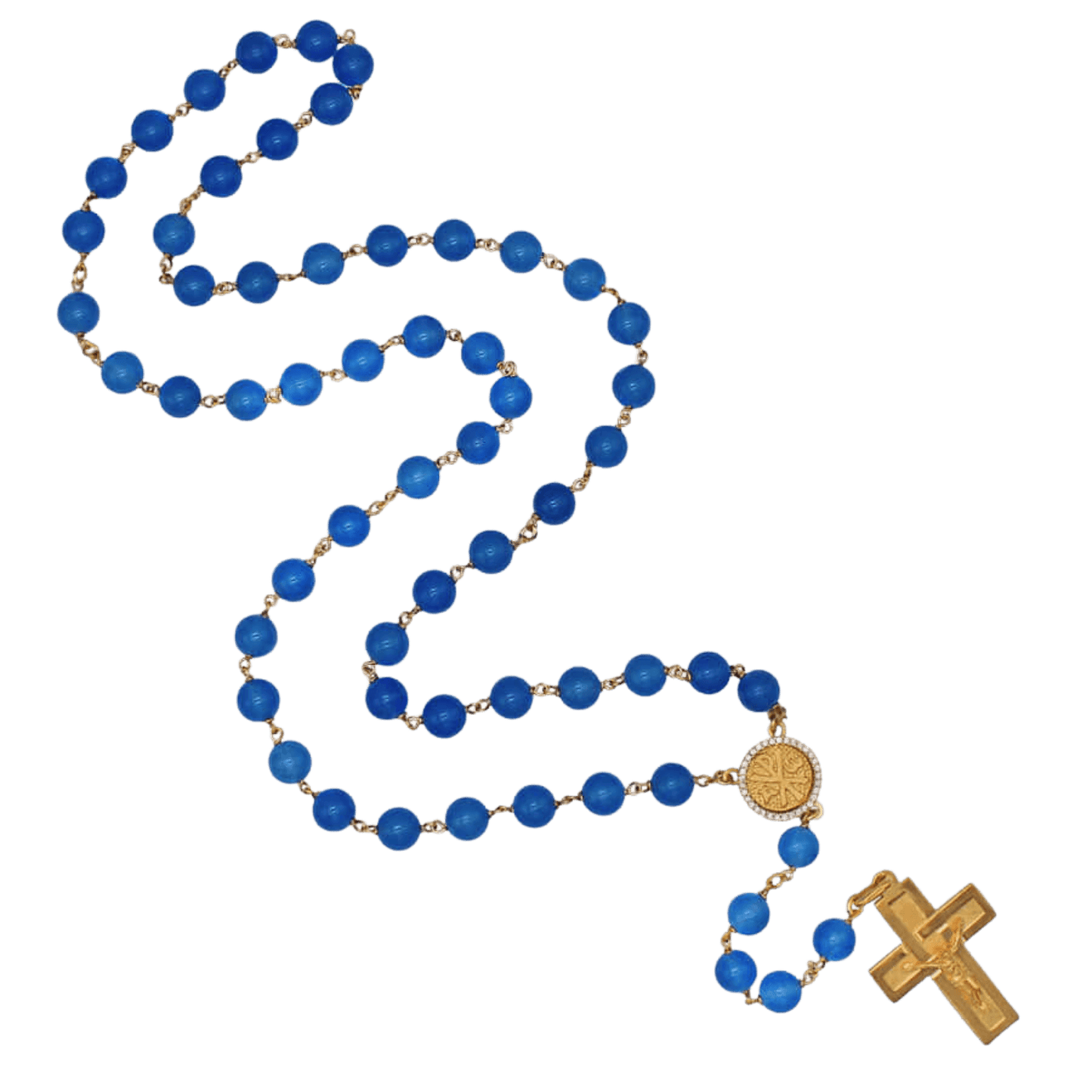 BLUE AGATE BEADS ROSARIO - VERMEIL ARGENTO