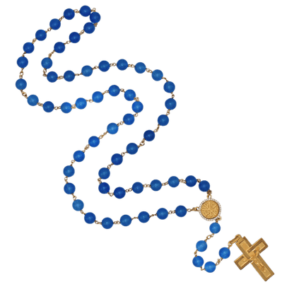BLUE AGATE BEADS ROSARIO - VERMEIL ARGENTO