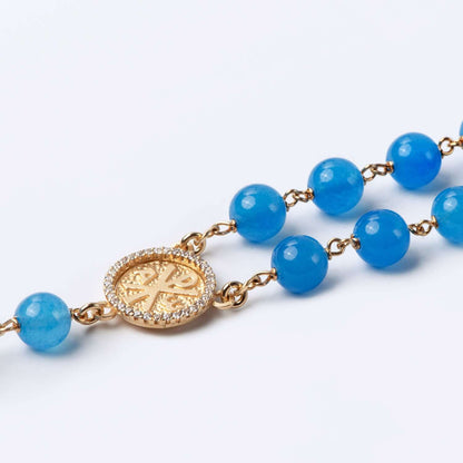 BLUE AGATE BEADS ROSARIO - VERMEIL ARGENTO