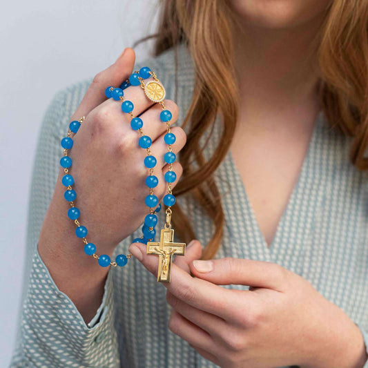 BLUE AGATE BEADS ROSARIO - VERMEIL ARGENTO
