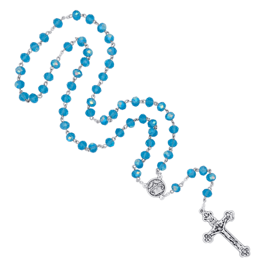 LIGHT BLUE CRYSTAL ROSARIO - METAL