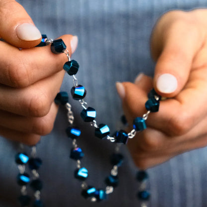 INTENSE BLUE CRYSTAL ROSARIO - METAL