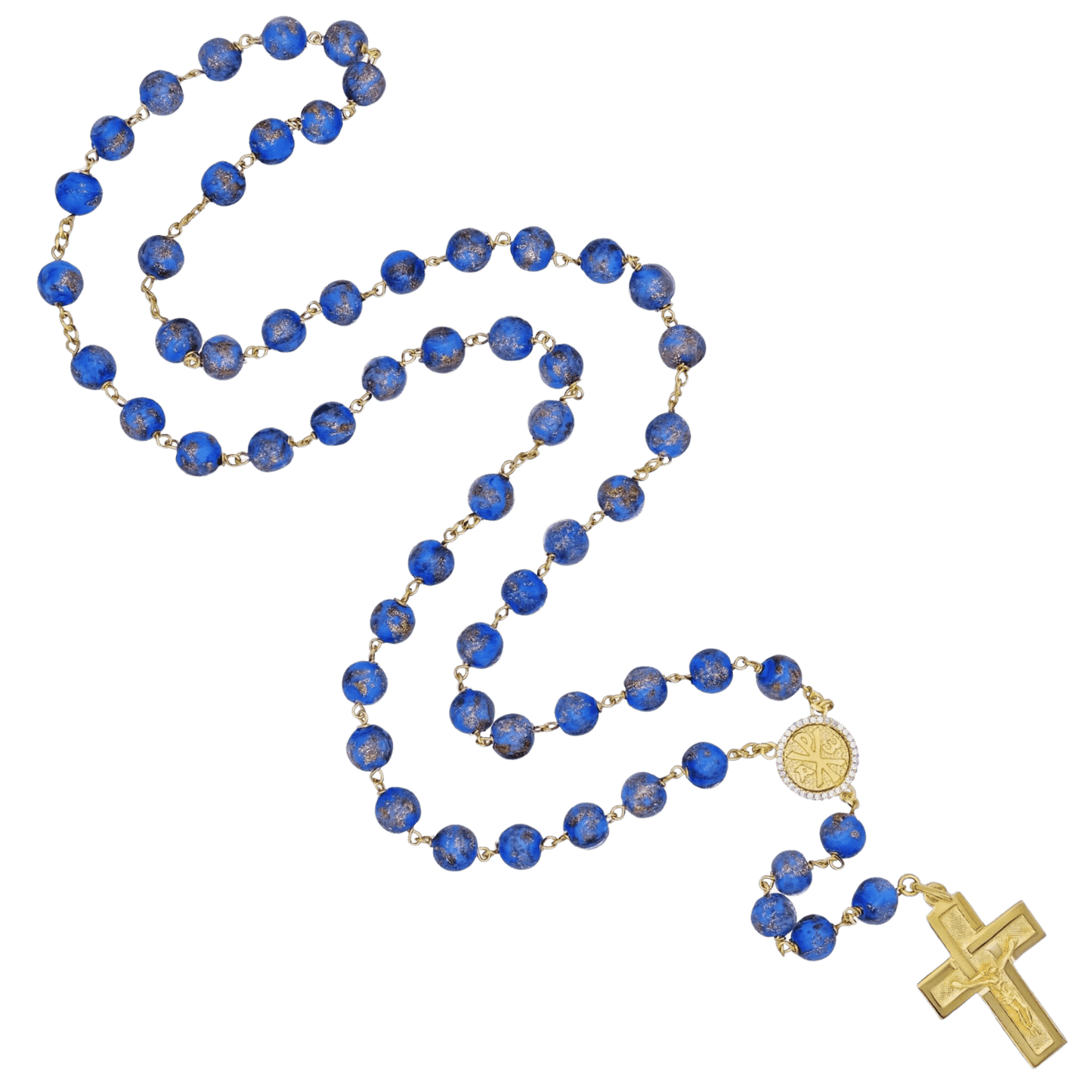 BLUE GLASS BEADS ROSARIO - VERMEIL ARGENTO