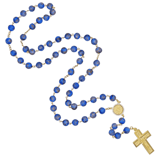 BLUE GLASS BEADS ROSARIO - VERMEIL ARGENTO