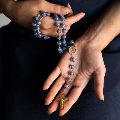 BLUE GLASS BEADS ROSARIO - VERMEIL ARGENTO