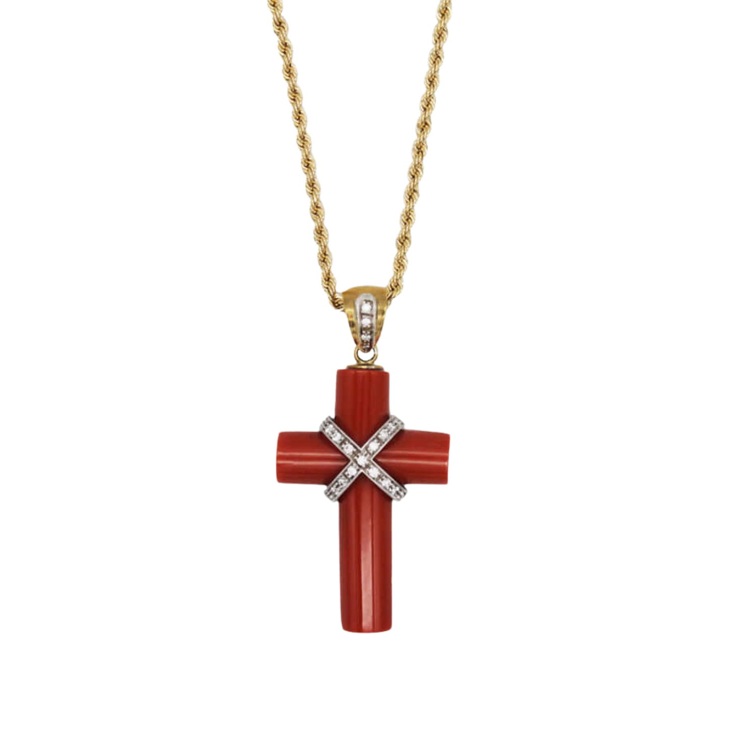 CORAL PENDENTE CROCE COLLANA CON DIAMONDS - ORO