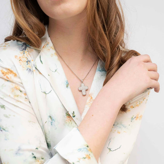 CROCE CON DIAMOND - COLLANA - BIANCO ORO