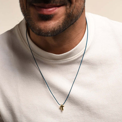 COLLANA CROCE - BLUE ROPE E GOLDEN ARGENTO