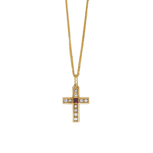 COLLANA CROCE - DIAMONDS E RUBY - ORO