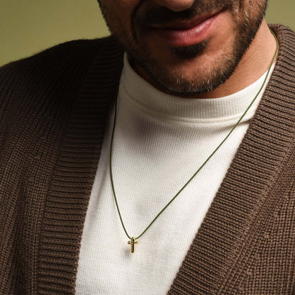 COLLANA CROCE - GREEN ROPE E GOLDEN ARGENTO