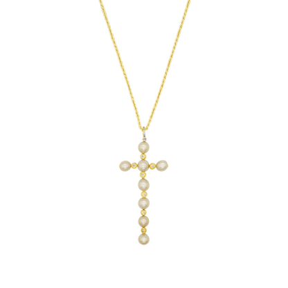 COLLANA CROCE - PERLE E ORO