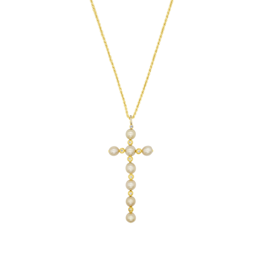 COLLANA CROCE - PERLE E ORO
