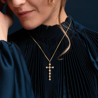 COLLANA CROCE - PERLE E ORO