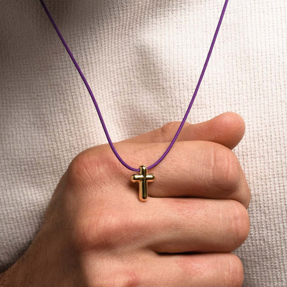 COLLANA CROCE - PURPLE ROPE E GOLDEN ARGENTO
