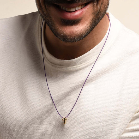 COLLANA CROCE - PURPLE ROPE E GOLDEN ARGENTO