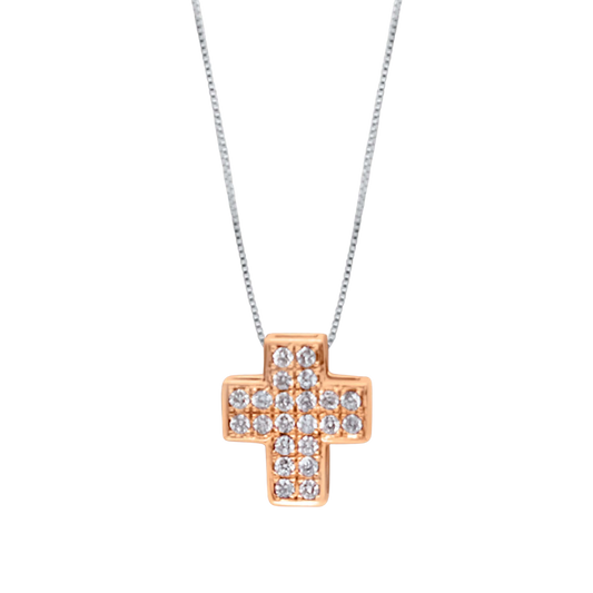 CROCE CON DIAMOND - COLLANA - ROSE ORO