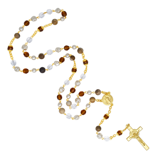 CRYSTALS E STONES - ST BENEDICT ROSARIO - GOLDEN METAL