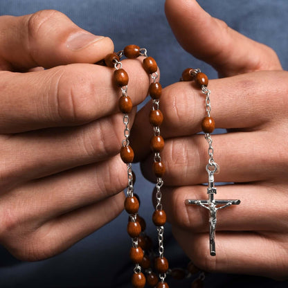 DARK ROSEWOOD BEADS ROSARIO - ARGENTO