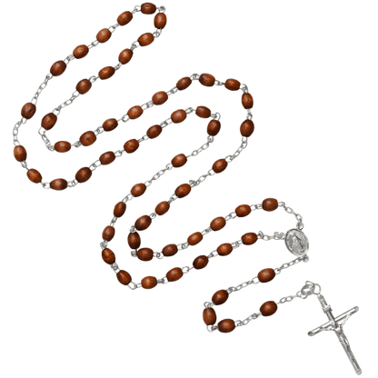 DARK ROSEWOOD BEADS ROSARIO - ARGENTO
