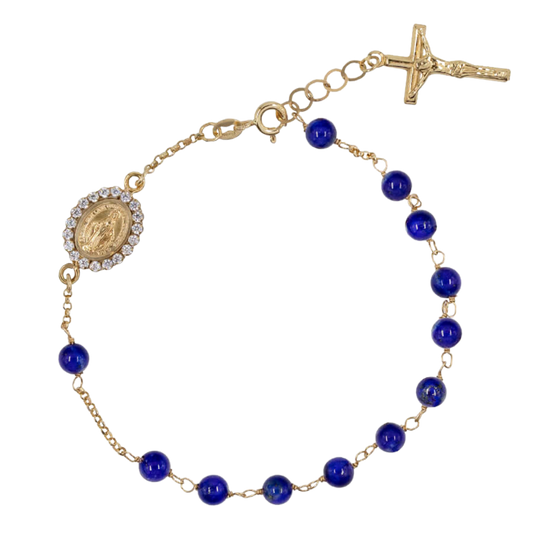 LAPIS LAZULI BEADS BRACCIALETTO ROSARIO - ORO