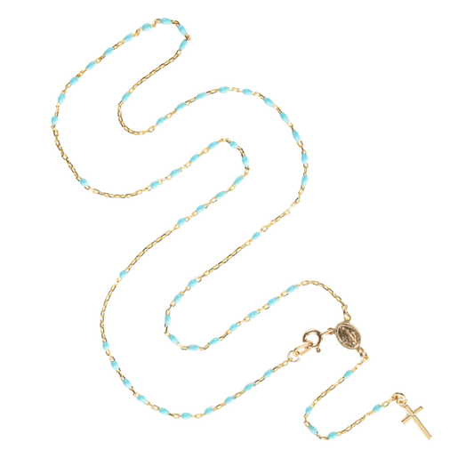COLLANA ROSARIO - VERMEIL ARGENTO - SKY BLUE ENAMEL