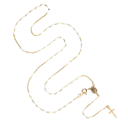 COLLANA ROSARIO - VERMEIL ARGENTO - BIANCO ENAMEL