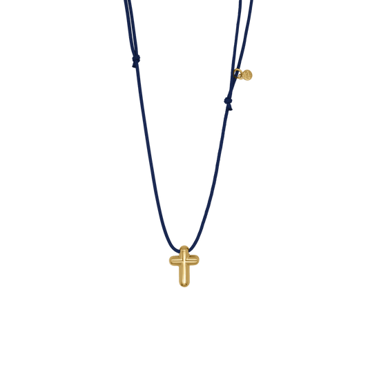 COLLANA CROCE - BLUE ROPE E GOLDEN ARGENTO