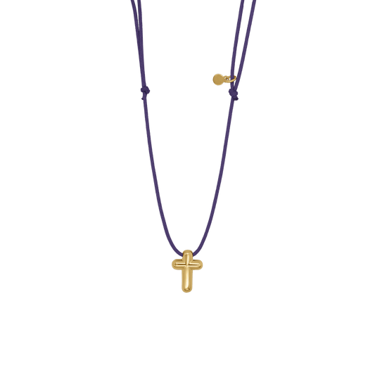 COLLANA CROCE - PURPLE ROPE E GOLDEN ARGENTO