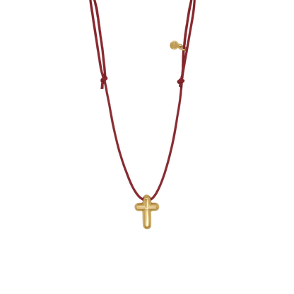 COLLANA CROCE - RED ROPE E GOLDEN ARGENTO