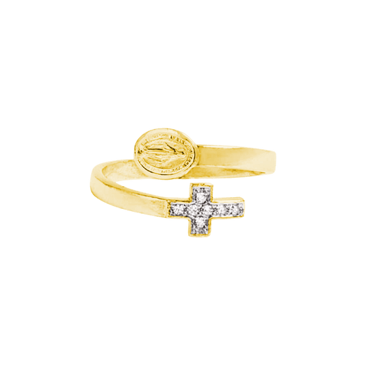 MIRACULOUS MEDAGLIA E CROCE - ANELLO - GOLDEN ARGENTO