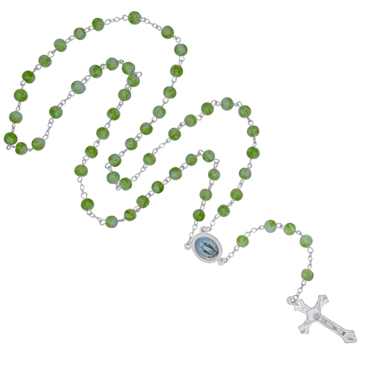 GREEN MARBLE ROSARIO - METAL