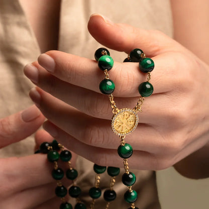 GREEN TIGER EYE ROSARIO - VERMEIL ARGENTO