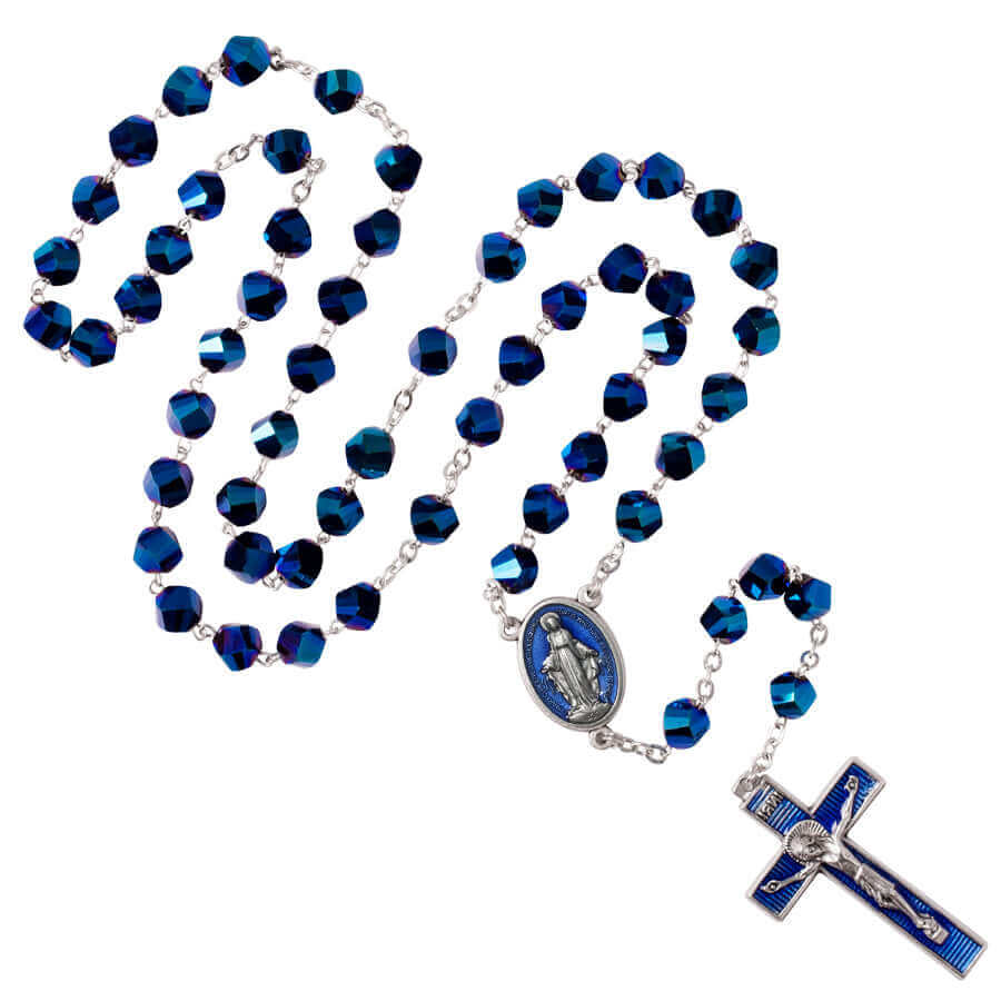 INTENSE BLUE CRYSTAL ROSARIO - METAL